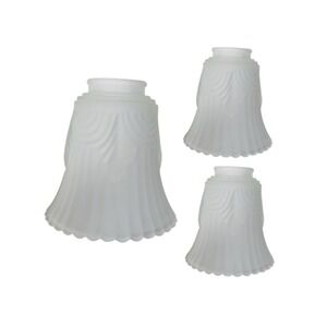 Vintage Frosted Glass Ribbed Scalloped Pendant Light Shade (Set of 3)